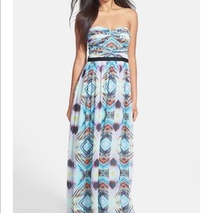 Adriana Papell Twist Detail Print Mesh Gown